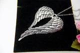 Large Silver Guardian Angel Wing Necklace, Stainless Steel Chain