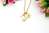 Chicken Charm Necklace, Personalized Initial, Farm Animal Jewelry