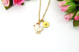 Chicken Charm Necklace, Personalized Initial, Farm Animal Jewelry