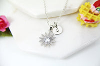 Silver Gold or Rose Gold Daisy Flower Charm Necklace Gift Ideas Personalized Customized Made to Order Jewelry, N5470