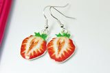 Silver Red Strawberry Earrings,  Strawberry Charm Earrings, Strawberry Jewelry, Fruit Jewelry, Dangle Earrings, ST001