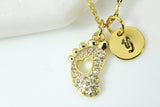 Gold Baby Footprint Necklace, Baby Foot Charm,
