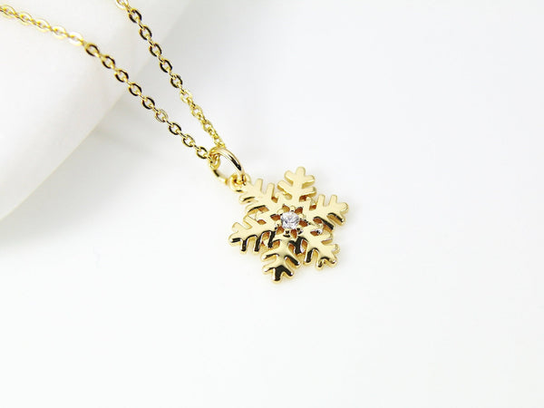 Gold Snowflake Necklace, Gold Snowflake Charm, CZ Diamond Jewelry, Dainty Necklace, Christmas Gift, G186