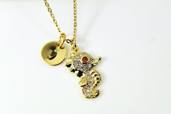 Gold Seahorse Necklace, Cute Seahorse Charm, CZ Diamond Jewelry, Dainty Necklace, Personalized Gift, G192
