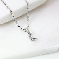 Silver Moon Necklace, Crescent Moon Charm, Half Moon Jewelry, CZ Diamond Jewelry, Dainty Necklace, Personalized Gift, S028