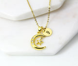Gold Moon Star Necklace, CZ Diamond Jewelry, Dainty Necklace, Delicate Jewelry, Minimal Necklace, Personalized Gift, G191