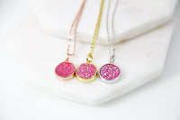 Pink Druzy Necklace, Dainty Delicate Necklace, S030