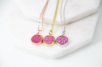 Pink Druzy Necklace, Dainty Delicate Necklace, S030