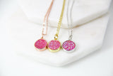 Pink Druzy Necklace, Dainty Delicate Necklace, S030