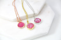 Pink Druzy Necklace, Dainty Delicate Necklace, S030