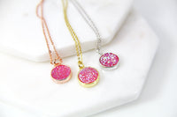 Pink Druzy Necklace, Dainty Delicate Necklace, S030