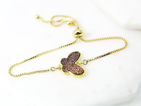 Gold Butterfly Bracelet, Butterfly Pendant, Insect Jewelry, Bridesmaid Gift, Dainty Delicate Bracelet, G205