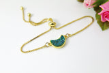 Gold Crescent Moon Bracelet, SeaGreen Crescent Moon Pendant, Crescent Jewelry, Bridesmaid Gift, Dainty Delicate Bracelet, G210