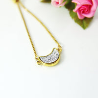 Gold Crescent Moon Necklace, White Smoke Crescent Moon Pendant, Crescent Jewelry, Bridesmaid Gift, Dainty Delicate Necklace, G221