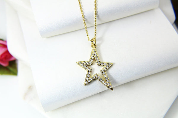 Star Necklace, Gold North Star Necklace, CZ Diamond Charm, Mothers Day Gift, Dainty Necklace, Delicate, Minimal, Sister Gift, G003