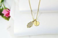 Gold Hamsa Necklace, Fatima Hand Charm, CZ Diamond Jewelry, Mothers Day Gift, Dainty Necklace, Delicate, Minimal, Personalized Gift, G008