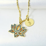 Lotus Necklace, Gold Teal Lotus Charm, Yoga Gift, Mothers Day Gift, Dainty Necklace, Delicate, Minimal, Personalized Gift, G012
