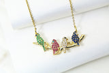 Bird Necklace, Gold Green Pink Blue Diamond Bird on the Branch, Mothers Day Gift, Dainty Necklace, Delicate Minimal, Personalized Gift, G020
