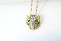 Leopard Necklace, Gold or Silver Green Eye Leopard, CZ Diamond Gift, Sister Gift, Dainty Necklace, Delicate Minimal, Personalized Gift, G021