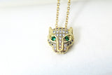 Leopard Necklace, Gold or Silver Green Eye Leopard, CZ Diamond Gift, Sister Gift, Dainty Necklace, Delicate Minimal, Personalized Gift, G021