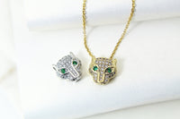 Leopard Necklace, Gold or Silver Green Eye Leopard, CZ Diamond Gift, Sister Gift, Dainty Necklace, Delicate Minimal, Personalized Gift, G021