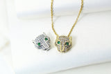 Leopard Necklace, Gold or Silver Green Eye Leopard, CZ Diamond Gift, Sister Gift, Dainty Necklace, Delicate Minimal, Personalized Gift, G021
