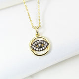 Evil Eye Necklace, Gold Black Evil Eye Necklace, CZ Diamond Gift, Sister Gift, Dainty Necklace, Delicate Minimal, Girl Gift, Woman Gift G026