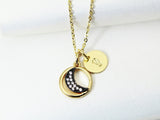 Moon Necklace, Gold Crescent Moon Charm, CZ Diamond Jewelry, Dainty Necklace, Delicate Minimal Necklace, Personalized Gift, G037