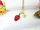 Strawberry Necklace, Food Fruit Charm, Foodie Gift, Dainty Necklace, Delicate, Daughter Mothers Gift, Sister Gift, Best Friend Gift, G093
