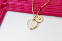 Heart Necklace, Gold Heart Opal Charm Necklace, Heart White Imitation Opal Charm, Heart Necklace, Personalized Gift, N1113