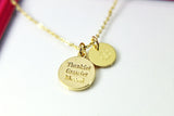 Thank You Necklace, Gold Thank You Charm Necklace, Dainty Necklace, Personalized Gift, Best Friend Gift, Girlfriend Gift, Sister Gift, G176