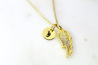 Gold Guardian Angel Necklace, Angel Wing Charm, Dainty Necklace, Personalized Gift, G240