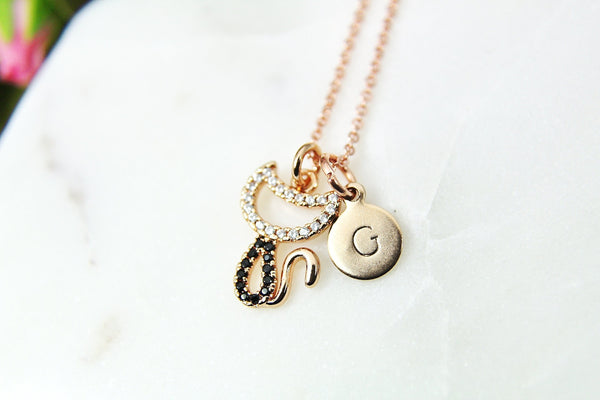 Rose Gold Cat Charm Necklace, Cat Necklace, Cat Charm, Animal Charm, Pet Gift, CZ Diamond Jewelry, Dainty Necklace, Personalized Gift, RG063
