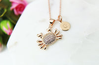 Rose Gold Crab Charm Necklace, Crab Necklace, Beach Ocean Charm, CZ Diamond Jewelry, Dainty Necklace, Personalized Gift, RG064