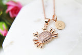 Rose Gold Crab Charm Necklace, Crab Necklace, Beach Ocean Charm, CZ Diamond Jewelry, Dainty Necklace, Personalized Gift, RG064