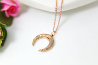 Rose Gold Crescent Moon Charm Necklace, Crescent Jewelry, Half Moon Charm, CZ Diamond Jewelry, Dainty Necklace, Personalized Gift, N2729