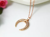 Rose Gold Crescent Moon Charm Necklace, Crescent Jewelry, Half Moon Charm, CZ Diamond Jewelry, Dainty Necklace, Personalized Gift, N2729