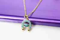 Horseshoe  Evil Eye Necklace, Gold Horseshoe with Evil Eye Charm, CZ Diamond Jewelry, Sister Gift, Dainty Necklace, Delicate Minimal, G033