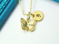 Gold Butterfly Necklace, Butterfly Insect Charm, Dainty Necklace, Personalized Gift, G246