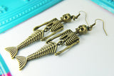 Halloween Mermaid Earrings, Bronze Mermaid Skeleton Charm Dangle Earrings, Mermaid Earrings, AN2702