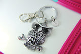 Owl Keychain, Silver Owl  Keyring, Owl Charm, Bird Charm, Animal Charm, Personalized Gift, N1281