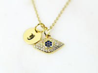 Evil Eye Necklace, Gold CZ Diamond Blue Evil Eye Charm, Mother's Day Gift, Dainty Necklace, Girlfriend Gift, Sister Gift, Best friends, G137