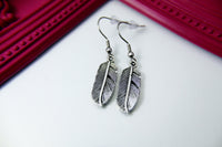 Best Christmas Gift Silver Feather Charm Earrings, Miniature Earrings, N1289
