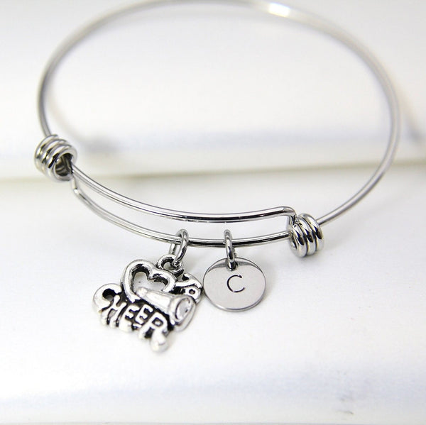 Cheerleader Charm Bangle, Cheerleader Bracelet, I Heart o Cheer Charm, Cheerleader Charm, Cheer Charm, Cheer Gift, N1105