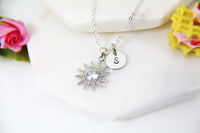 Silver Gold or Rose Gold Daisy Flower Charm Necklace Gift Ideas Personalized Customized Made to Order Jewelry, N5470