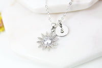 Silver Gold or Rose Gold Daisy Flower Charm Necklace Gift Ideas Personalized Customized Made to Order Jewelry, N5470