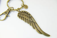 Guardian Angel Keychain, Bronze Angel Wing Charm Keychain, Guardian Angel Keyring, Personalized Gift, Initial Charm, Initial Keychain, N1107