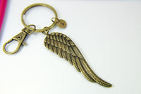 Guardian Angel Keychain, Bronze Angel Wing Charm Keychain, Guardian Angel Keyring, Personalized Gift, Initial Charm, Initial Keychain, N1107