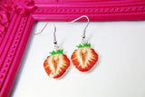 Silver Red Strawberry Earrings,  Strawberry Charm Earrings, Strawberry Jewelry, Fruit Jewelry, Dangle Earrings, ST001