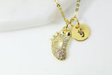 Gold Baby Footprint Necklace, Baby Foot Charm,